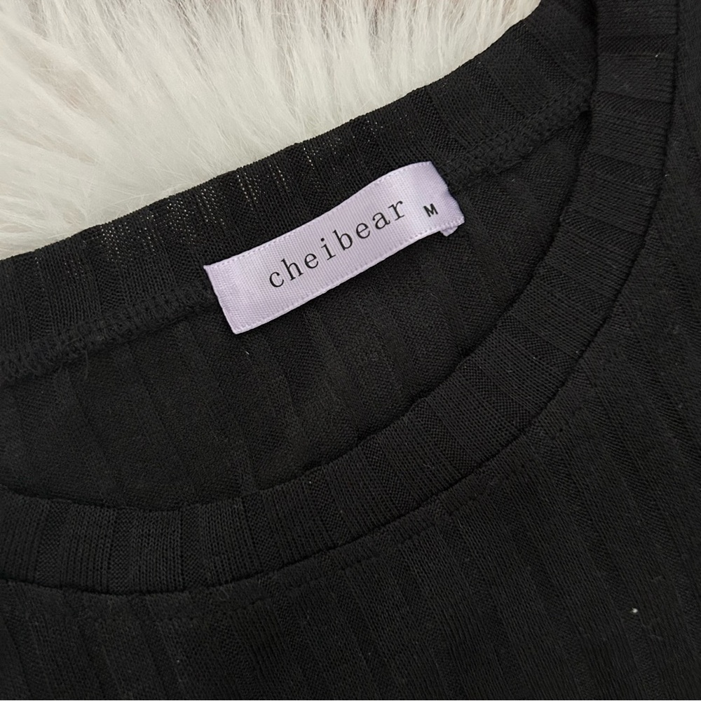 Cheibear Women’s Ribbed Pajama Set, Black, M - Picture 5 of 6
